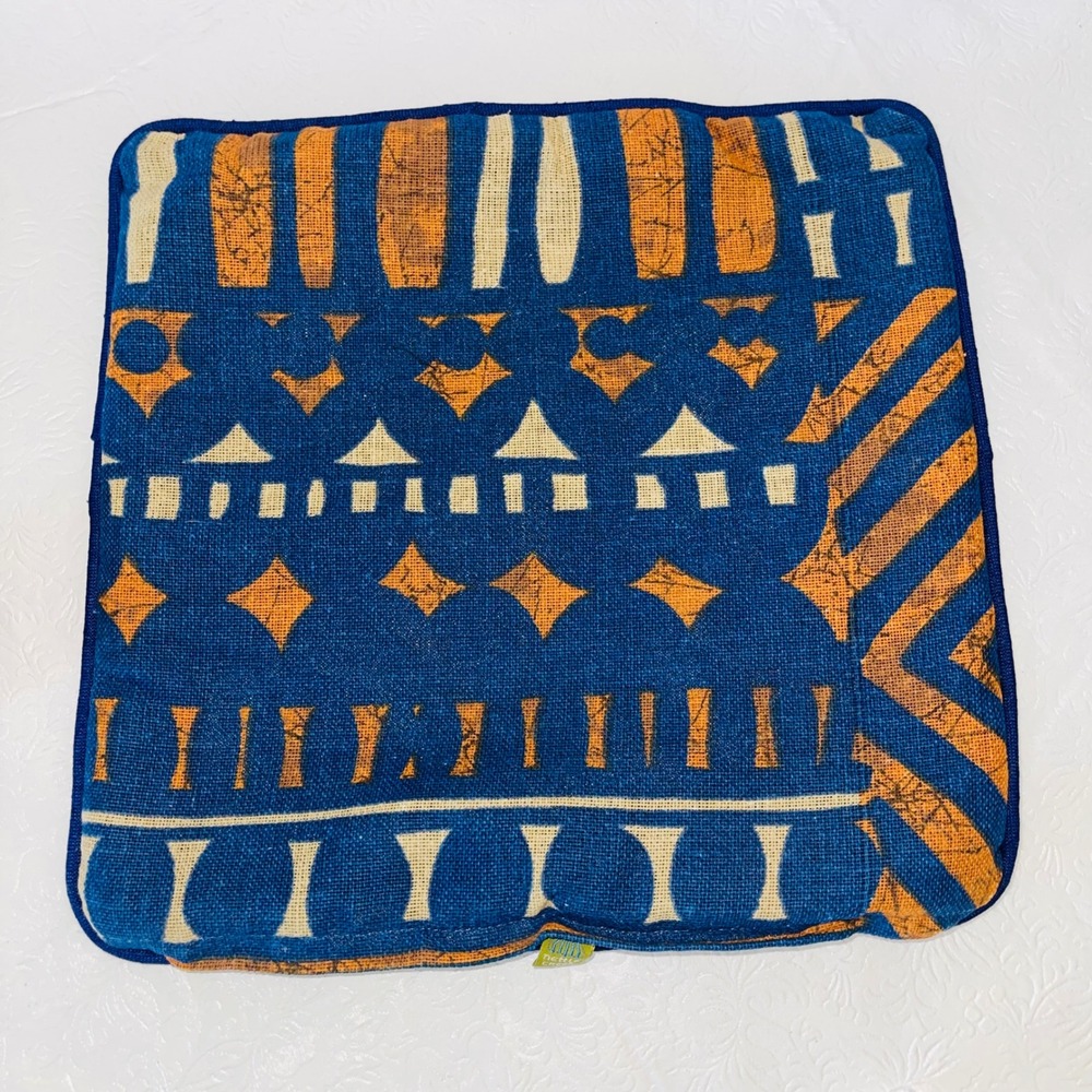 Nettle Creek Vintage Tribal Geometric Pillow Cover Woven Blue Orange 12.5in